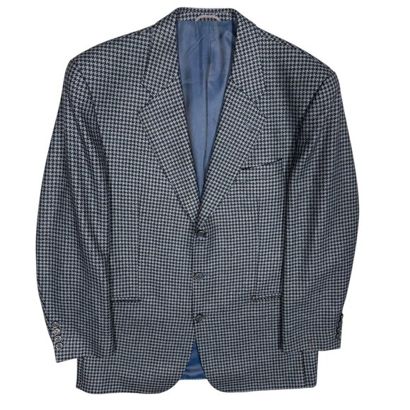 Konen Munchen Houndstooth Blazer Wool Cashmere Sport Coat Blue 42R - Picture 1 of 13